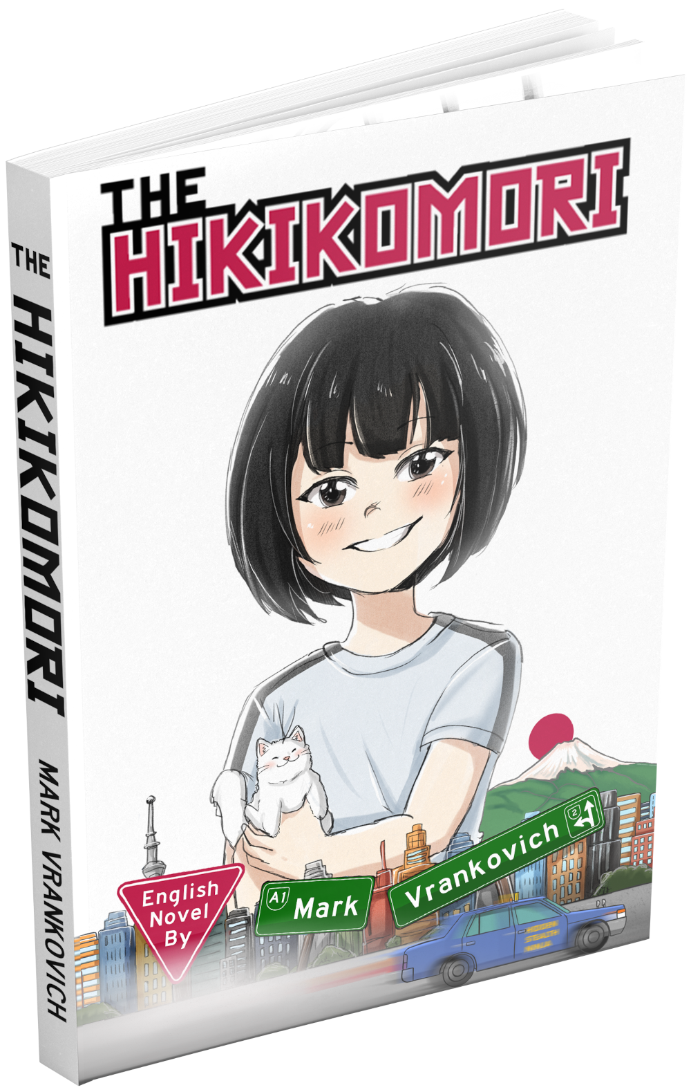 The Hikikomori novel cover showing Miko Nishimura, a young Japanese woman, holding Fluffy Kitty